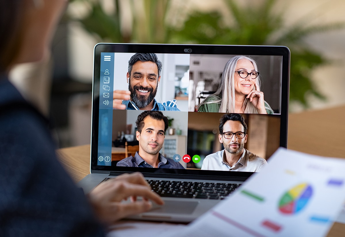 A remote team connecting on a video conference call